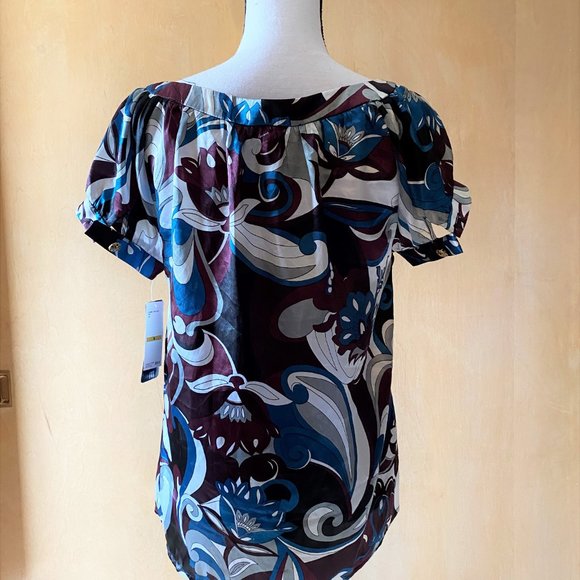 NWT Sz S Rampage Satin Floral Short Sleeve Blouse - Picture 3 of 4